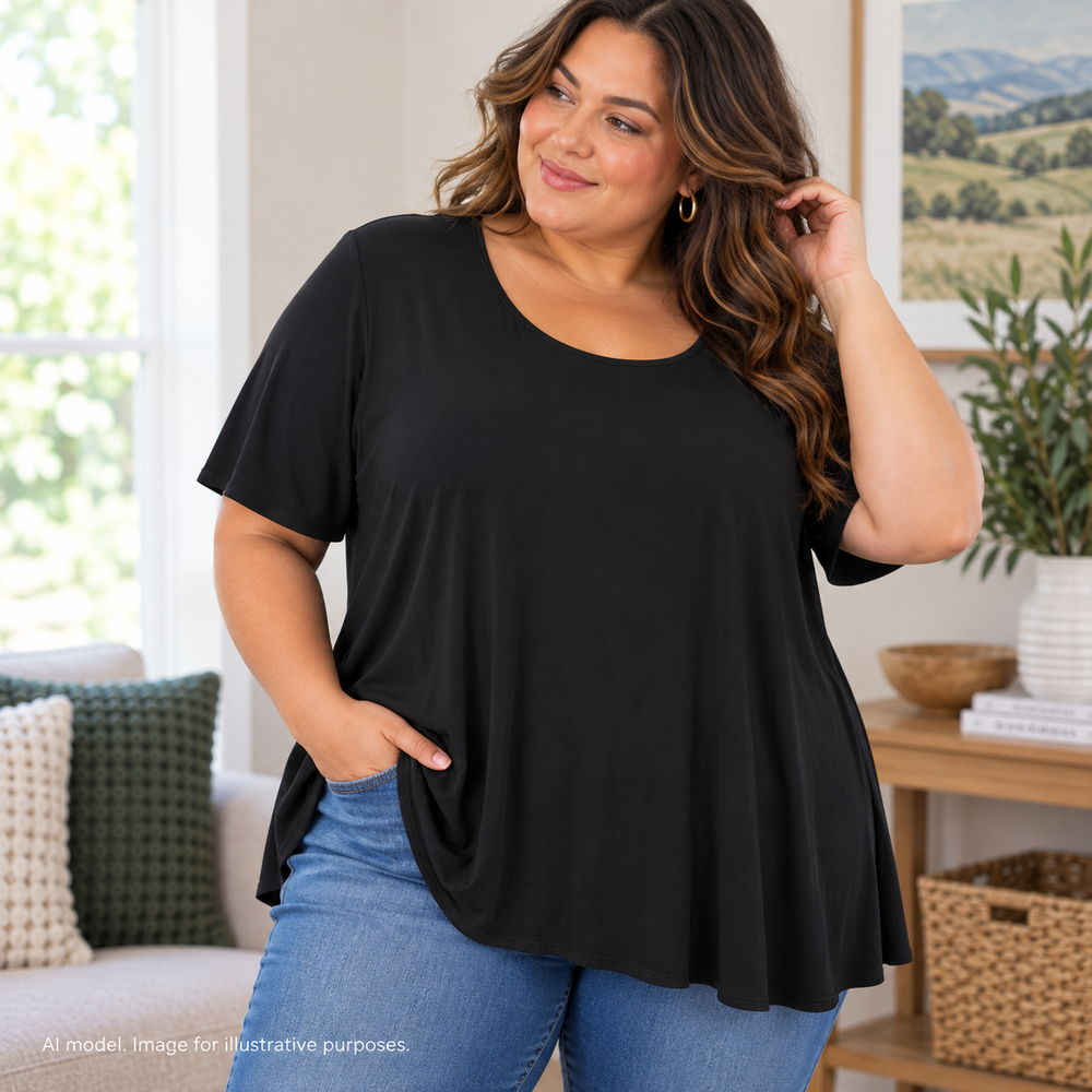Eileen Fisher Shirt Womens 2X 18W 20W Black Elbow Sleeve Lux Minimalist Normcore